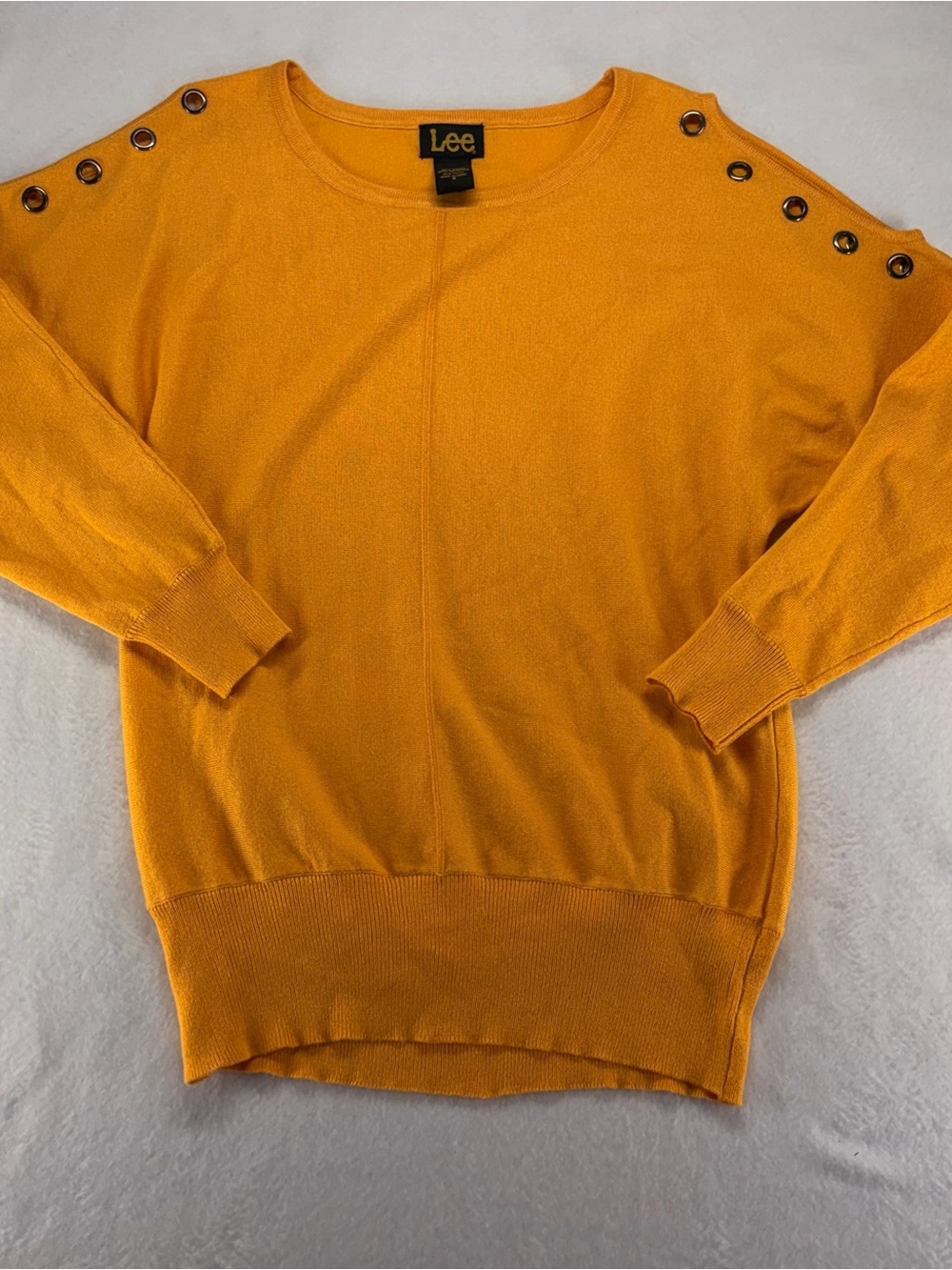 Lee Women's Mustard Yellow Eyelet Shoulder Pullover Size Small Autumn